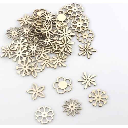 50pcs Mixed Flower Wooden Embellishments Blank Slices Decorations Kids DIY Toy