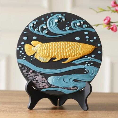 @ CHINA LEADER NATIONAL GIFT HOME OFFICE COMAPNY THRIVING BUSINESS MASCOT FENG SHUI GOLDEN DRAGON ARAWANA FISH CARVING ORNAMENT