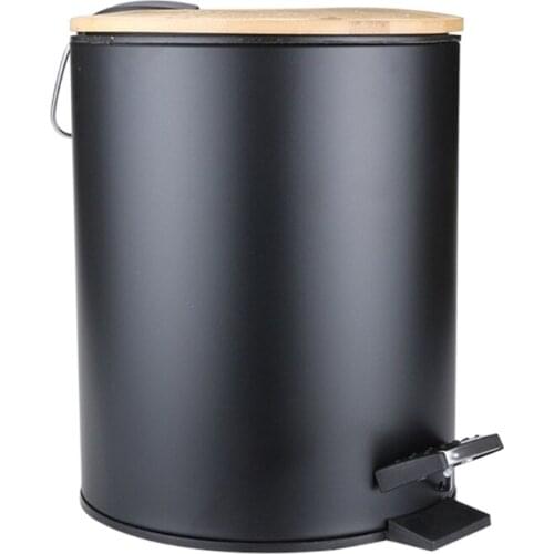 3L Bamboo Flip Step Trash Can Garbage Bin Rubbish Waste Container Organizer for Bathroom Kitchen Living Room Officedrowship