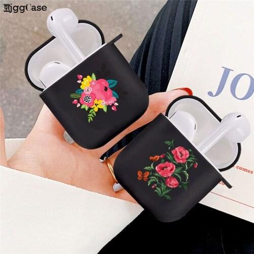 Flowers Wireless Earphone Charging Cover Bag For Apple AirPods 1 2 Black Frosted Cases Bluetooth Box Headset Protective