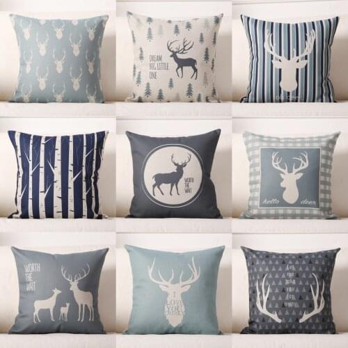 Deer pattern Pillow Case Throw Pillowcase Cotton Linen Printed Pillow Covers For Office Home Free