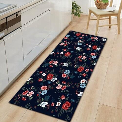 Flower Print Entrance Doormat Absorbable Kitchen Floor Carpet Decorative Non-Slip Bath Rug Home Decor Hallway Outdoor Long Mat
