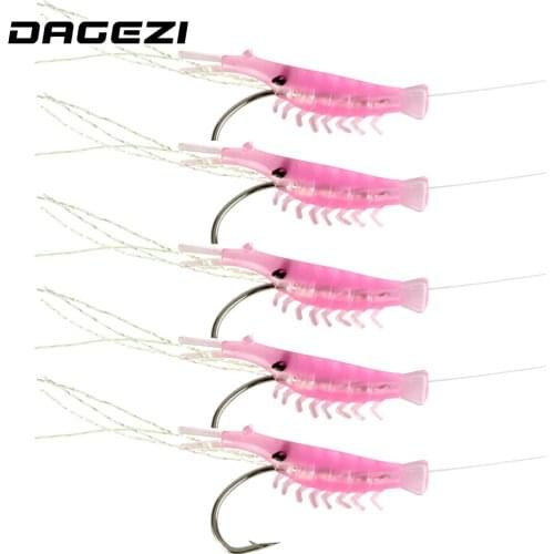 DAGEZI New 5pcs/set light red shrimps Soft Fishing Lure with line fishing Bait Jigs Lure soft lure Worm Fake lure 6 size