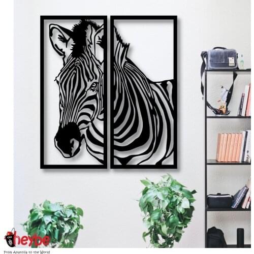 Wooden Wall Art and Decoration 2 Pcs Zebra Black Color Modern Nature Animals Home Office Bedroom Living Room Kitchen Creative Quality Gift Ideas New 3D Stylish 2021 Ornament Beautiful Cute Painting Souvenir