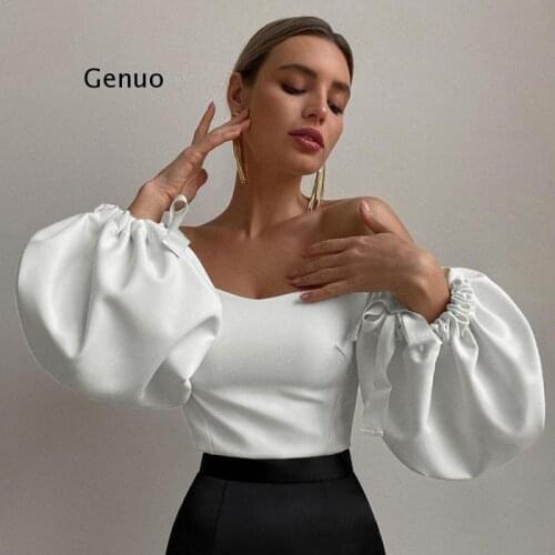 Long Puff Sleeve Blouse Shirt Women White Elegant Autumn Sexy Office Lady Casual Off Shoulder Top Shirts