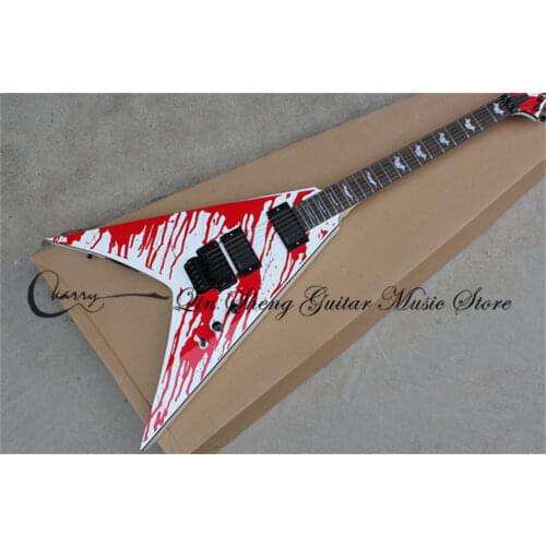 Order booking 6 strings 24 guitar, White alien irregular guitar,Tremolo bridge H H pickups,Rosewood fingerboard shell inlay