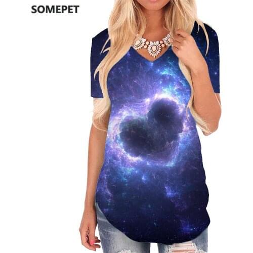 SOMEPET Love T Shirt Women Couples Funny T shirts Galaxy V-neck Tshirt Nebula T-shirts 3d Womens Clothing Hip hop Cool Plus Size