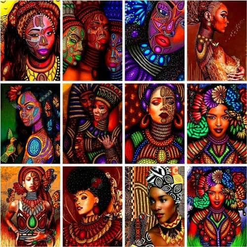 HUACAN 5D DIY Diamond Painting Africa Woman Full Square Drill Home Decoration Embroidery Picture Handcraft Art Kits