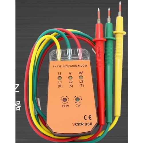 VICTOR VC850 3 Phase Sequence Rotation Indicator Tester 200~480V Checker Meter LED + Buzzer
