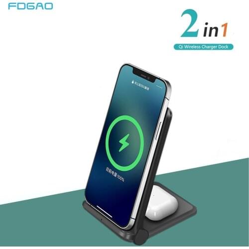 25W Qi Induction Wireless Charger Fold Stand Pad 2 In 1 Fast Charging for iPhone 12 11 XS Max XR X 8 Airpods Pro Samsung S21 S20