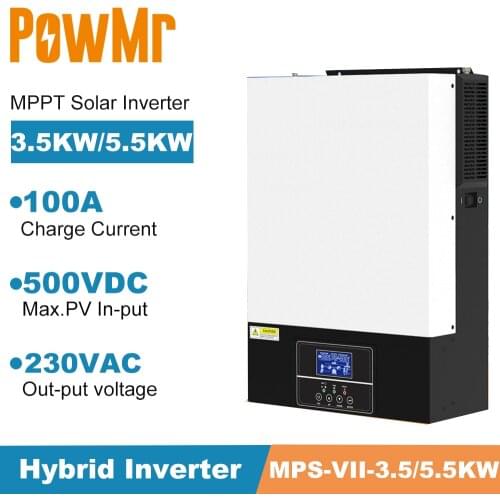 PowMr 3500W/5500W Solar Hybrid Inverter Pure Sine Wave 24/48V 220VAC Build In100A MPPT Solar Charger PV 500V With Wifi Interface