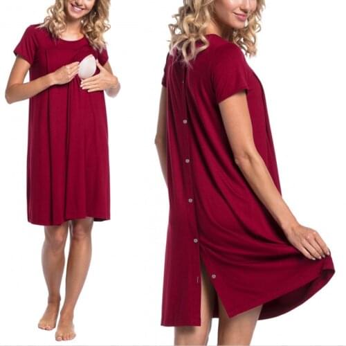 2019 summer breastfeeding dress skirt pregnant women Clothes maternity pajamas Back buttoning high waist loose 4 color