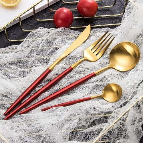 16Pcs Portable Gold Plated Cutlery Set 18/10 Stainless Steel Dinner Knife Fork Set Tableware Western Food Travel Cutleries Set