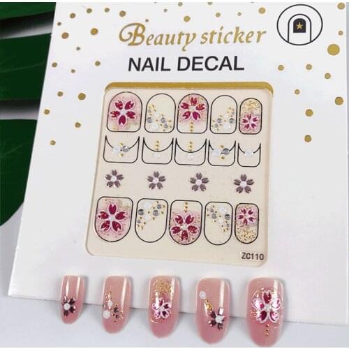 1pc Embossed Colorful&Pink Color Flower Water Decals Empaistic Nail Water Slide Decals 3D Acrylic Engraved Nail Sticker Manicure