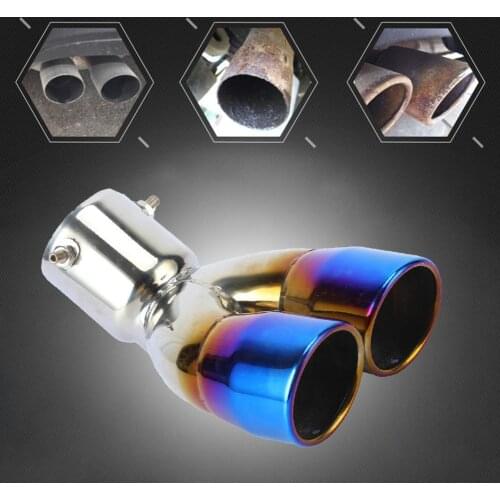70MM Exhaust Tip Universal Double Outlet Stainless Steel Bent Exhaust Pipe End Tail Throat for Autos
