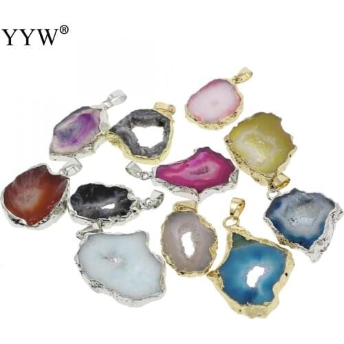 Newest 1PC Natural Stone Jewelry Crystal Pendant Ice Quartz Irregular Open Agates Connector Green Agates Slices Charms Pendants
