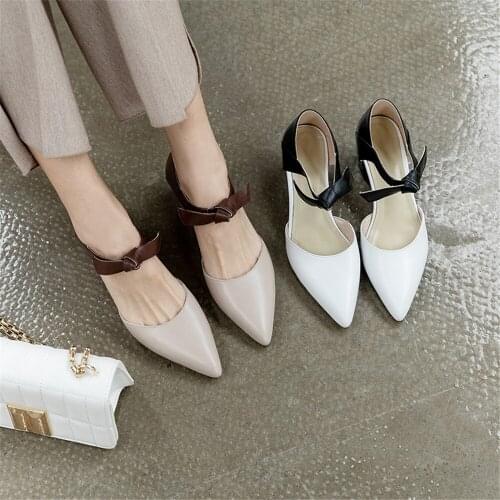 2020 New Womens Shoes Genuine Leather Womens Pumps Pointed Toe Ankle Strap Womens Pumps Shoes