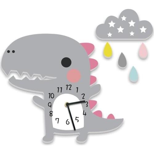 2019 New Hot Novelty Cartoon Dinosaur Wall Clocks 3D DIY Wall Stickers for Kids Room Home Decor Children Gifts Relogio De Parede
