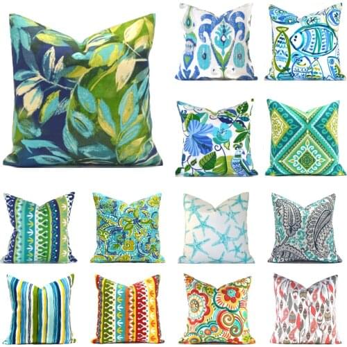 New Blue Green Abstract Floral Print Cushion Covers Soft Linen Pillowcase Boho Decorative Hot Modern Fashion Sofa Throw Pillows