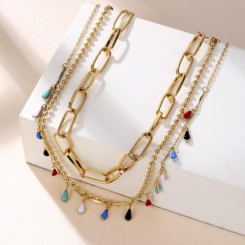 New Multi Layer Pendants Necklaces for Women Drop of oil Chain Water drop Gold Alloy Metal Necklace 2021 Fashion Jewelry Gift