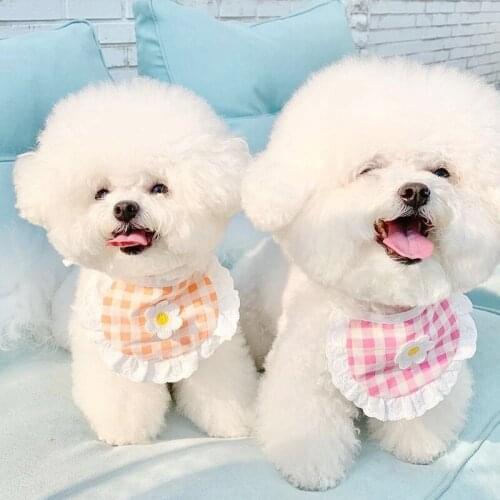 Fowecelt 2021 Cat Dog Collar Pet Decor Supplies Plaid Flower Scarf Bichon Teddy Puppy Clothes Accessories Best for Small Dogs