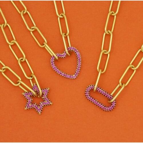 Cubic Zirconia Oval Heart Star Necklcaces Pink Color Jewelry for Women New Style Gold Filled CZ Zircon Statement Necklace Gift