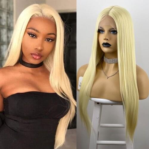 13*6 Hot Blonde Colorful Lace Front Wig Long Straight613Hair Cosplay Wig For Women Synthetic Wigs High Density Temperature Fibre