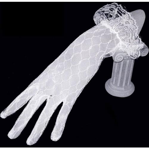 Bride gloves women lace gloves ladies translucent mesh glove wrist length beige/white wedding accessories gloves