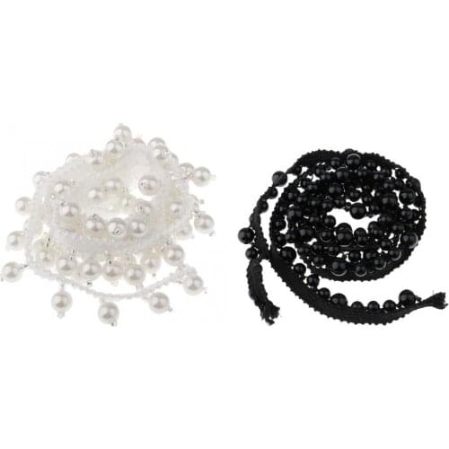 Phenovo 1 Yard Pearl Beaded Ribbon Lace Trim Chain String for Clothing Decoration 20mm