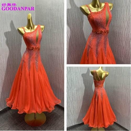 Ballroom dance dress standard dance costume for competition dress standard dance dress モダンダンスドレス orange color ballroom dancewear