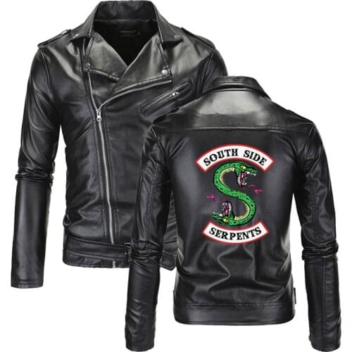 Cool Southside Riverdale Turn-down collar Leather Jackets Serpents Men Riverdale Streetwear Leather Brand south side serpents