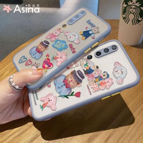 ASINA Transparent Fashion Cartoon Case For Xiaomi Redmi Note 8 9 10 Matte Hard PC with Silicone Edge Cases For Xiaomi Mi10 11