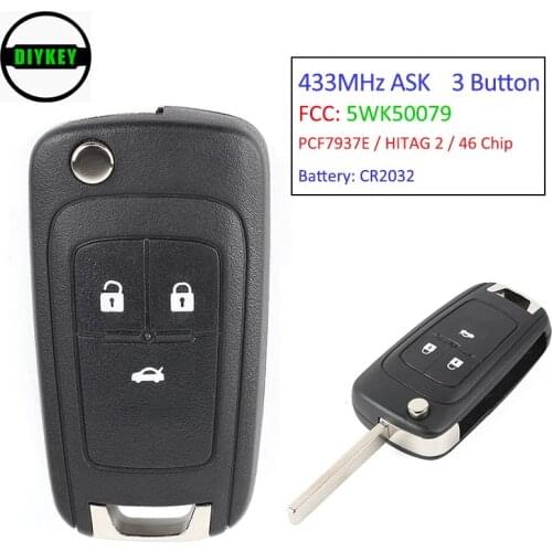 DIYKEY Flip Remote Key 3 Button ASK 433MHz PCF7937E / HITAG 2 / 46 CHIP for Chevrolet Aveo / Vauxhall Astra J /Opel FCC:5WK50079
