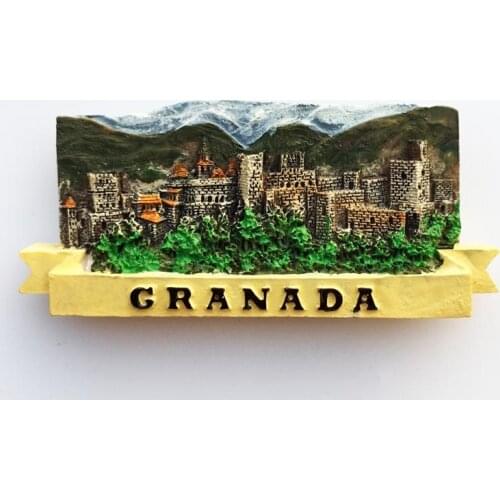 QIQIPP Spain Granada Alhambra Castle Tourism Memorial Resin Painted Crafts Magnet Fridge Magnet