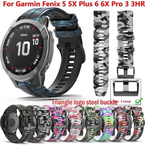 22 26mm Camouflage Printing Silicone Bracelet Strap For Garmin Fenix5 5XPlus 6 6X Pro 3HR 935 SmartWatch Quickfit Watchband Belt