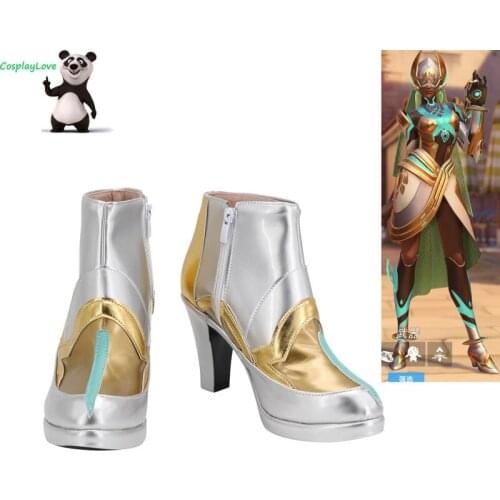 OW Game Symmetra Satya Vaswani Silver Shoes Cosplay Long Boots Leather Custom Made For Christmas Halloween