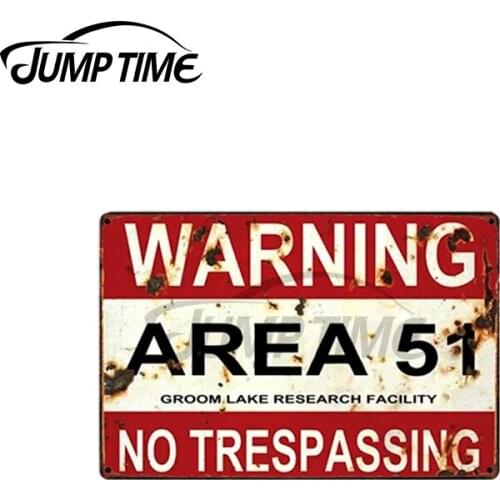 Jump Time 13 x 5.8cm For Area51 Groom Lake No Trespassing Vinyl Car Sticker Custom Laptop Windshield Occlusion Scratch Decals