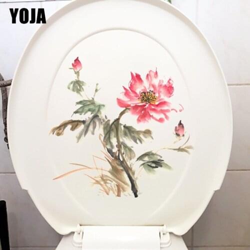 YOJA 23X22.2CM Red Peony Ink Home Decor Living Room Wall Sticker Creative Toilet Seat Decoation T1-1755