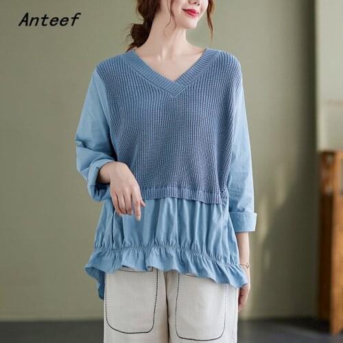 Anteef korean fashion long sleeve oversized knitted tops causal loose spring autumn pullover sweater clothes women sweaters 2021