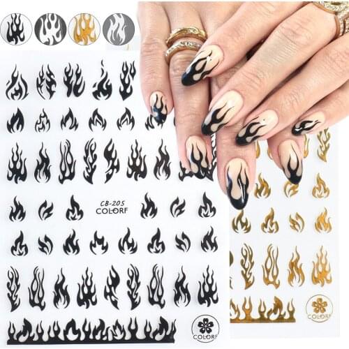 1pcs 3D Flame Nail Stickers Gold Black Fire Adhesive Sticker Decals New Years Sliders Glitter Foil Manicure Decorations LACB205