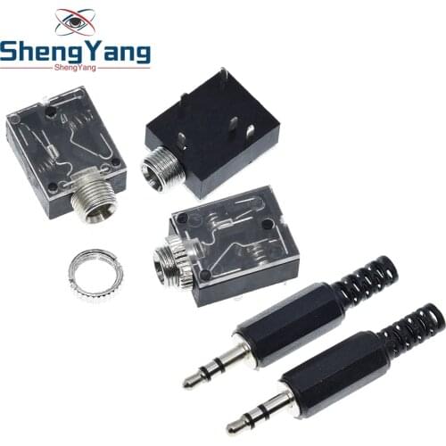 10PCS Hot sale 5 Pin 3.5mm Stereo Audio Jack Socket PCB Panel Mount for Headphone With Nut PJ-324M + 3.5mm stereo audio plug