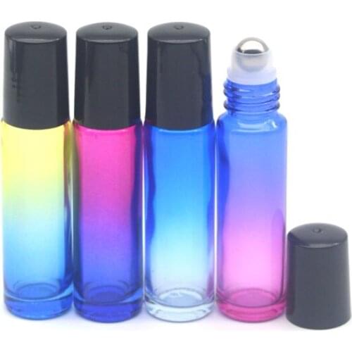 10pcs Hot Empty Refillable 10ml Gradient Colorful Roll Glass Bottle Fragrance Perfume Essential Oil 10cc Roller On Bottle