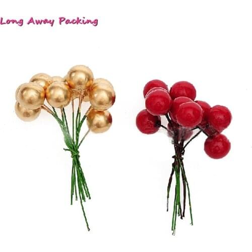 100pcs Small WIth Stem Simulation pomegranate fruit Berries Artificial Flower Red Christmas Cherry Stamen Wedding Decoration