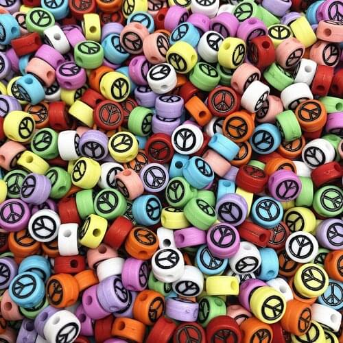 7x4mm 100pc Peace Round Flat Charms Acrylic Beads Loose Spacer Beads for Jewelry Makeing DIY Clothing Accessories