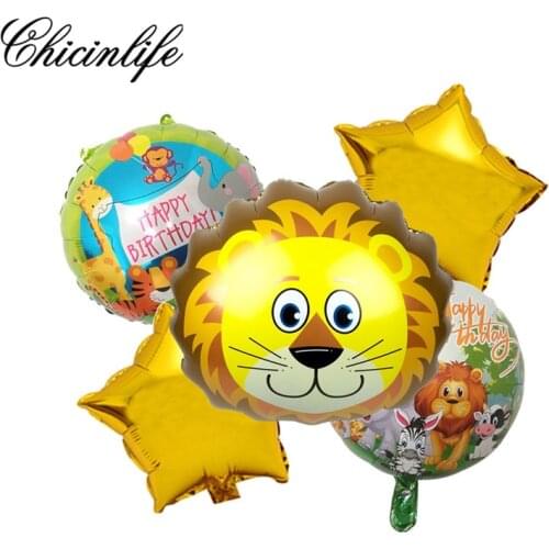 5pcs Jungle Zoo Safari Animal Foil Balloons Lion Monkey Air Helium Balloon Baby Shower Happy Birthday Party Decoration Supplies