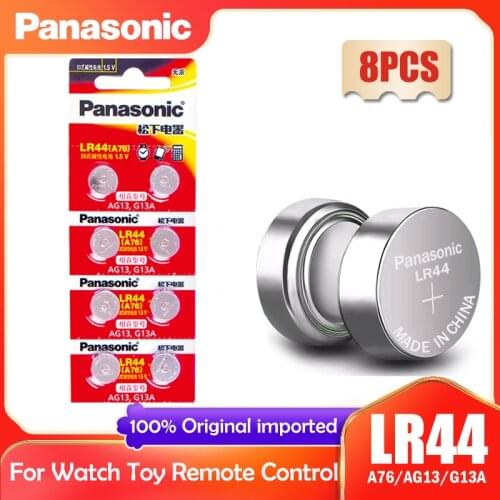 8PCS Panasonic LR44 LR 44 A76 AG13 1.5V Button Cell G13A LR44 LR1154 SR1154 357A SR44 SR44SW SR44W GP76 Toy Watch Clock Battery