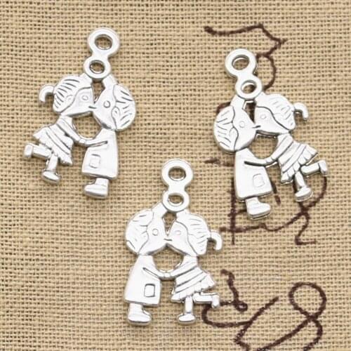 8pcs Charms Lover Boy Girl 16x27mm Antique Making Pendant fit,Vintage Tibetan Bronze Silver color,DIY Handmade Jewelry