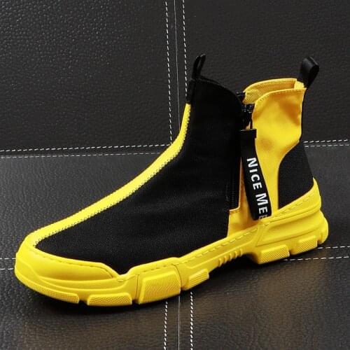 2020 Men Fashion Casual Ankle Boots Summer Breathable High Top Leisure Sneakers Thick Bottom Shoes Hombre Cowboy
