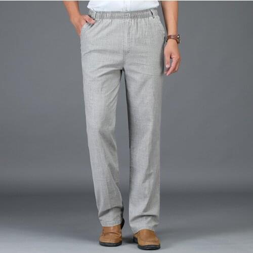 Men Trousers Casual Pants Men Linen Pants Summer Thin Elastic waist Business Office 5XL Plus size