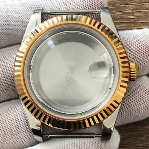 Watch 41mm accessories PVD gold case stainless steel sapphire glass tooth ring Suitable for 3135 automatic mechanical movement